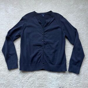 Lands’ End Women’s Black Cotton Button-Up Cardigan Sweater - Sz M (10-12) - GUC